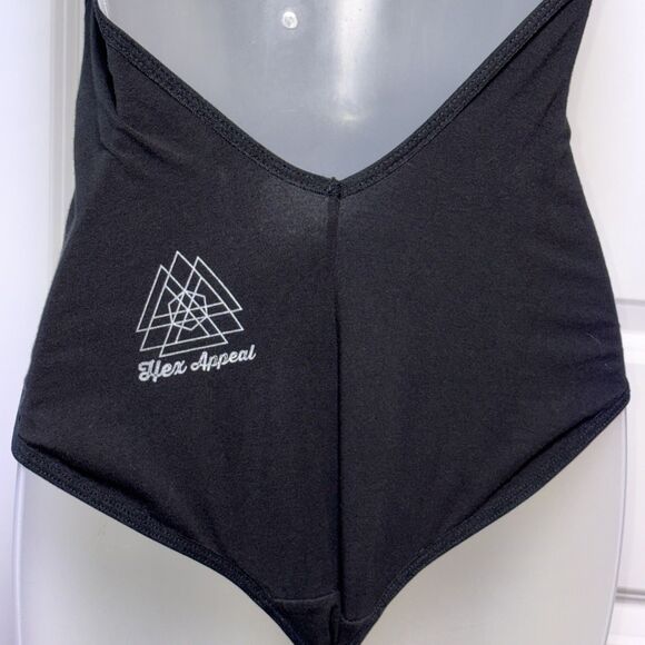 American Apparel Medium Halter Bodysuit Black Cotton Spandex Mushrooms - Picture 6 of 8